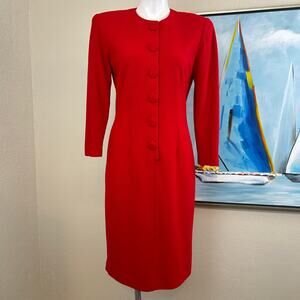 Vintage Oberon Dress Bright red 
Wool pencil midi dress size Large